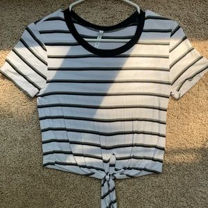 Tie frontT-Shirt White with Black and GreenStripes